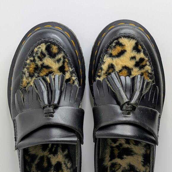 Doc Martens Loafers Adrian 26234021 7 Black Leopard GUC Tassel Shoes Academia - Picture 4 of 14